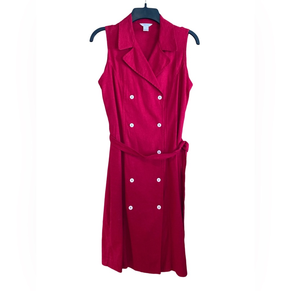 Vintage Linen Christopher & Banks Red Sleeveless Double Breast Midi Dress Size 6